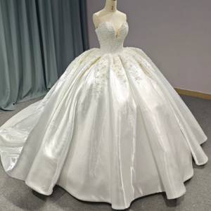 Dress Satin pearl Crystal Sweetheart Neck Women Ball Gown Lace Appliques Gowns