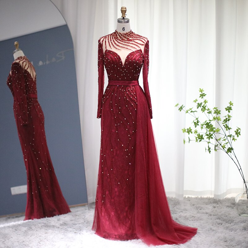 Luxury  Mermaid Evening Dress with Detachable Skirt Long Sleeve Formal Gowns for Women Wedding Party