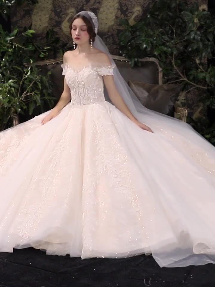 Princess Off Shoulder Luxury Lace Applique Wedding Dress Bridal Gowns - Image 2
