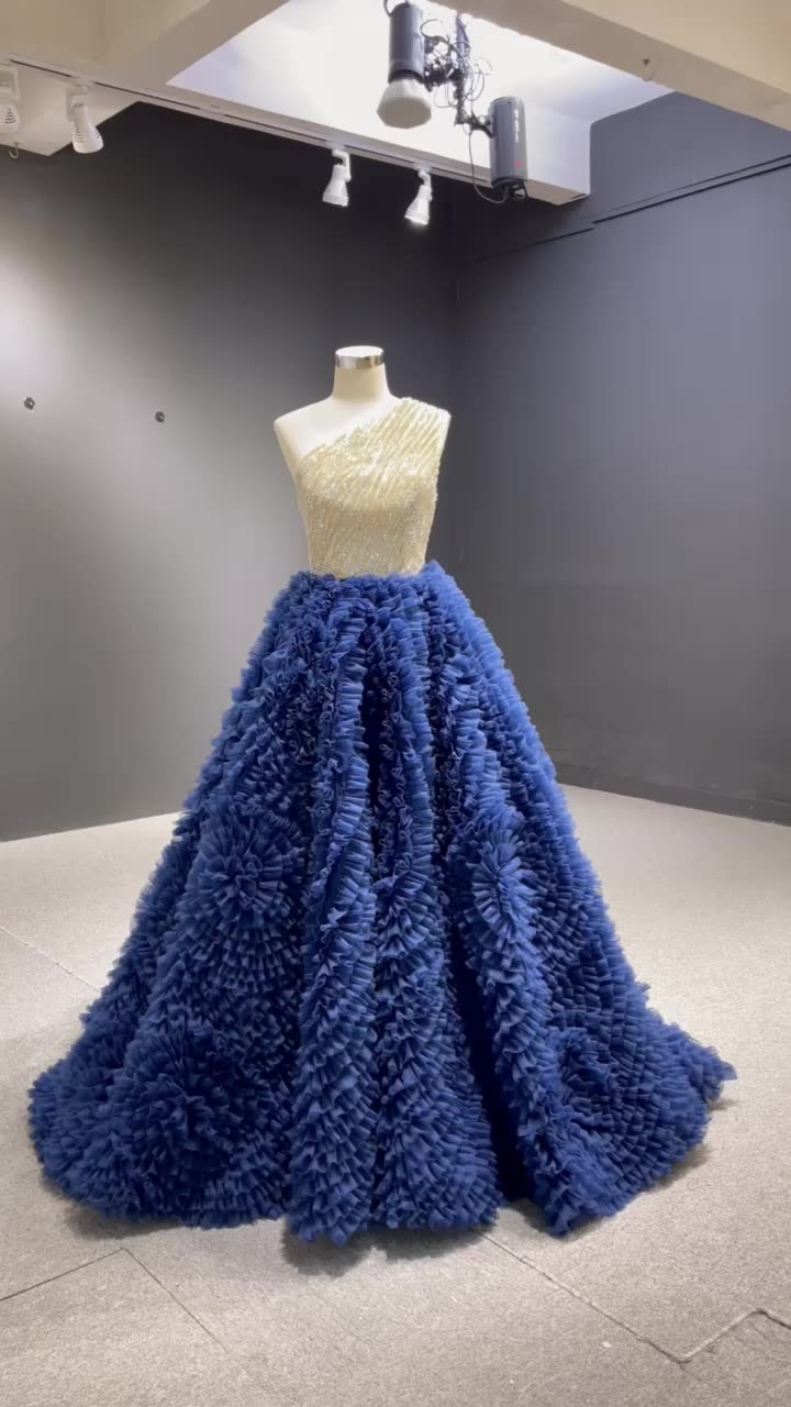 2022 Women Evening Dress Latest Design One Shoulder Beaded Cake Dress Prom Dress - Image 2