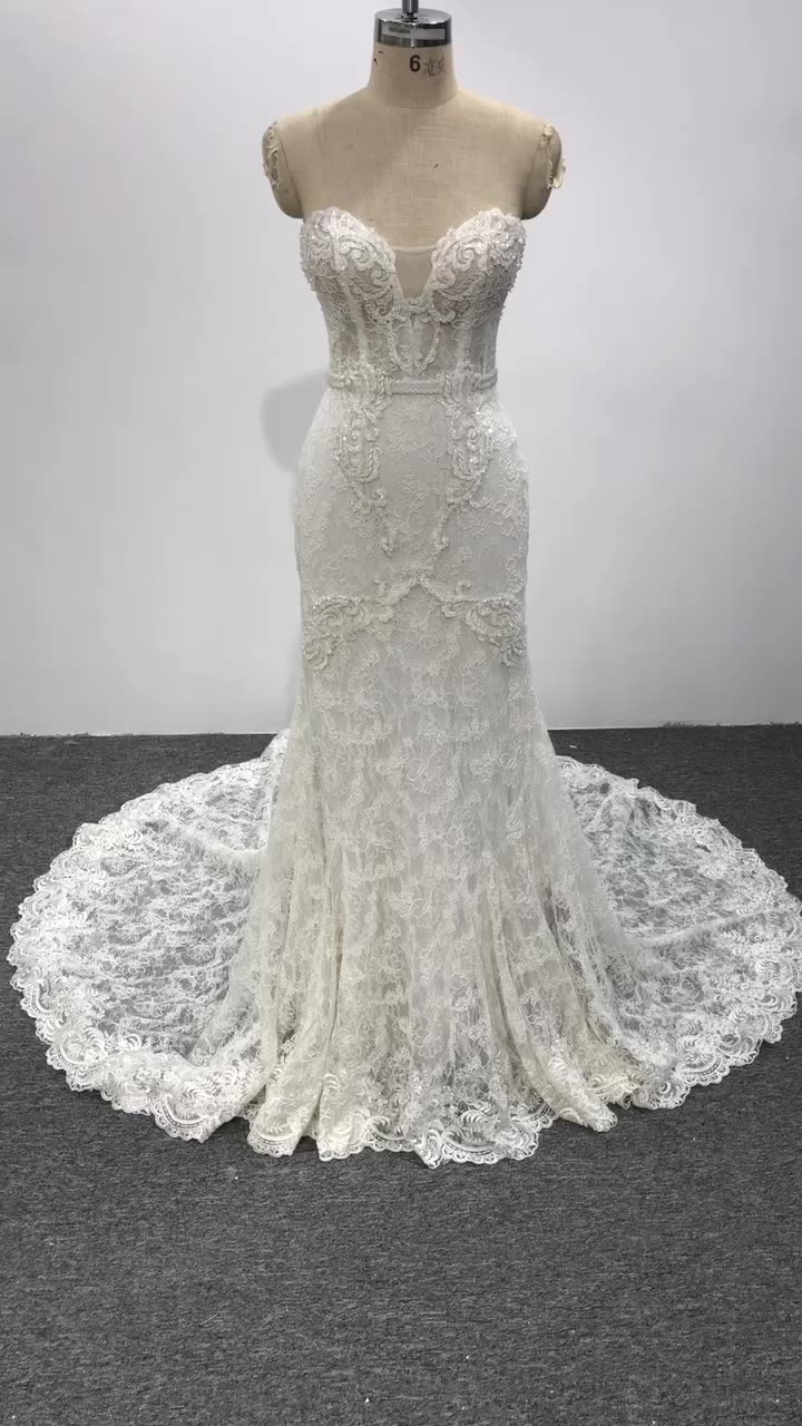 Ladies Luxury Tube Top Diamond Embroidered Lace Bridal Wedding Dress - Image 2