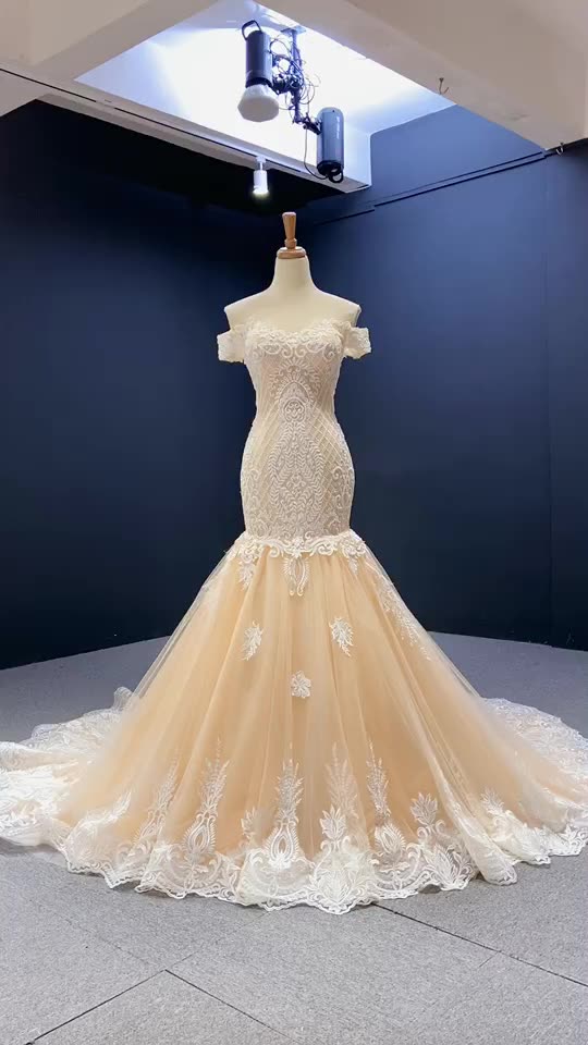 Mermaid Off Shoulder Real Photos Lace Applique Sexy Wedding Dress - Image 2