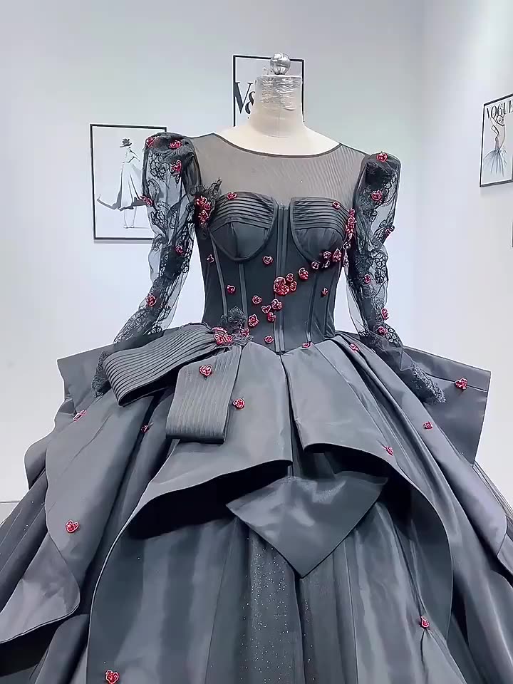 2022 New Ladies Sweetheart Prom Dress Wedding Dress 3D Flower Crystal Beaded Wedding Dress Black - Image 2