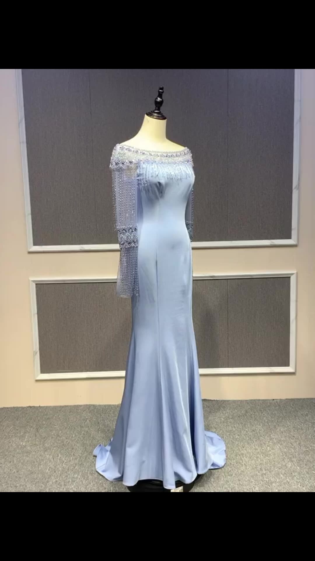 Ladies New Elegant Strapless Fringed Sequined Blue Mermaid Evening Dress - Image 2