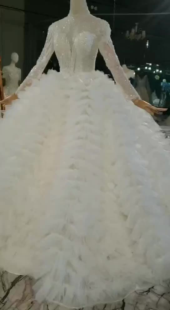 Beautiful High Neck Long Sleeve Sequined Wedding Gown Dress - Image 2