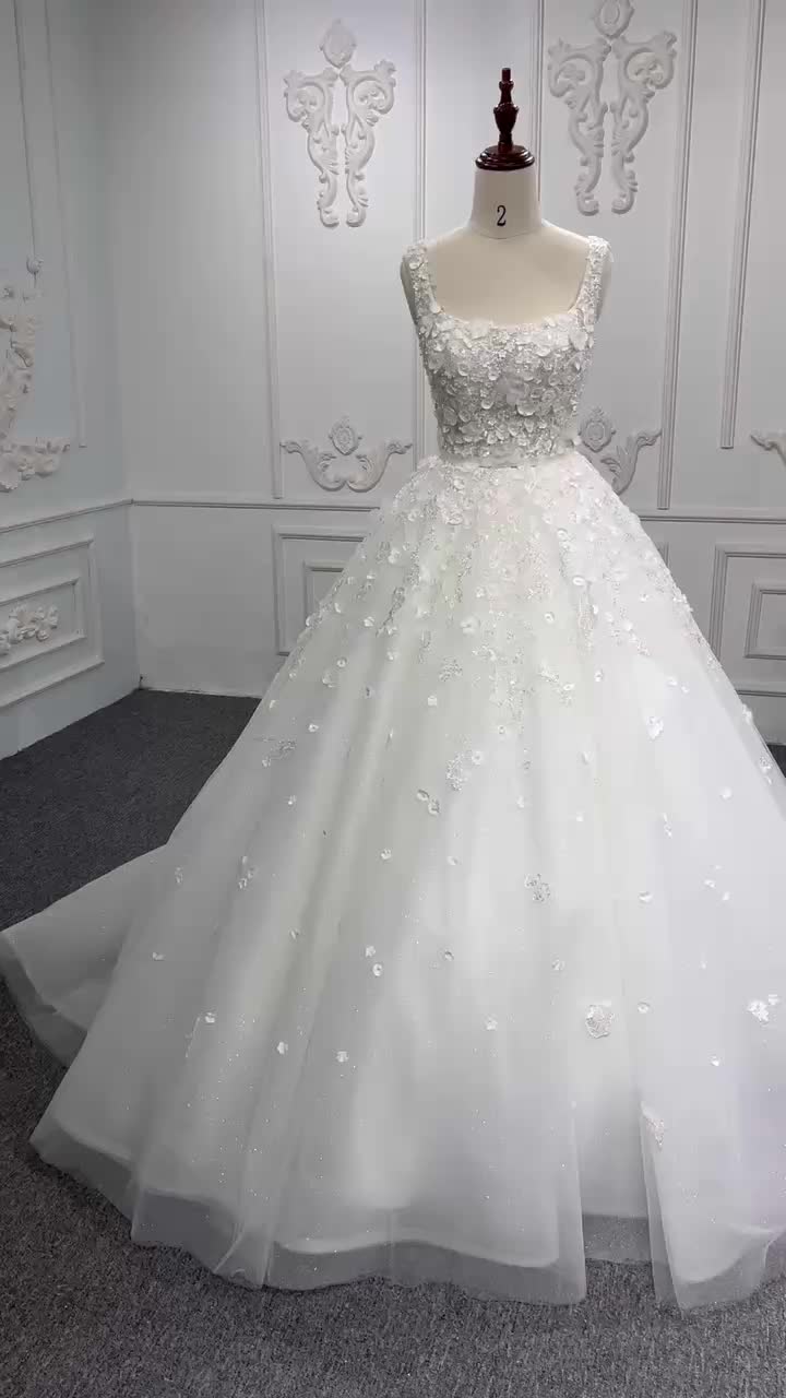 Beautiful Flower White Spaghetti Strap Bridal Gowns Dresses Women Wedding - Image 2
