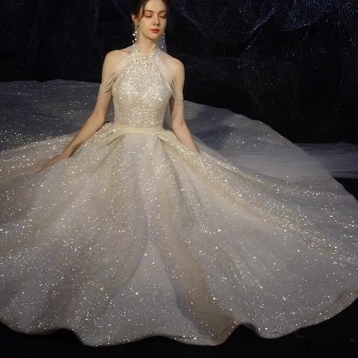 Luxury Women Beading Sequin Wedding Dress Bridal Gown - Image 2