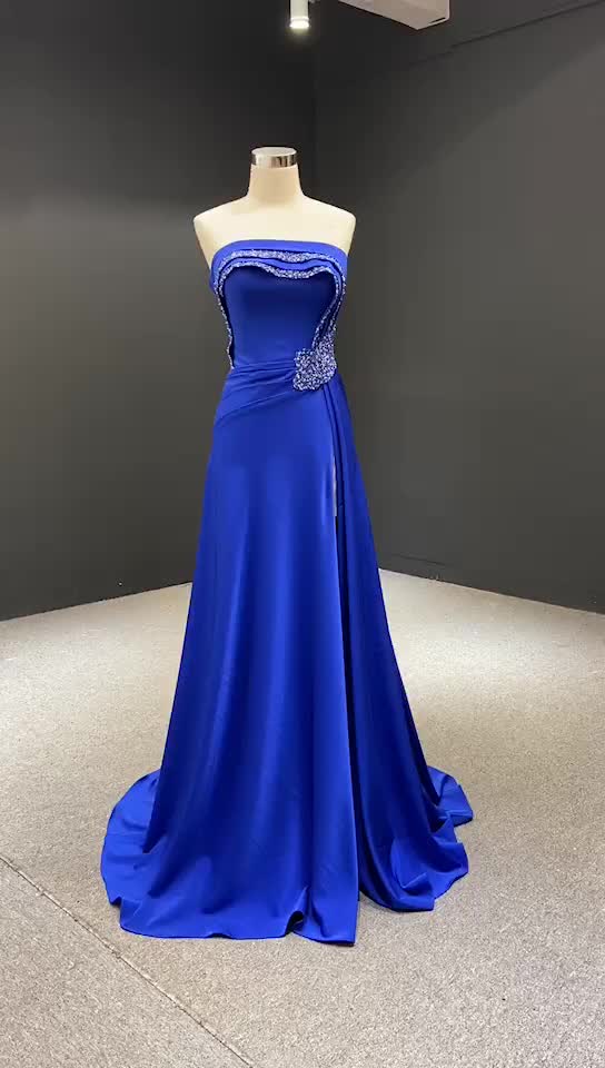 Design Evening Dress Strapless Slip Dress Long Blue Sexy Vestidos De Fiesta Women