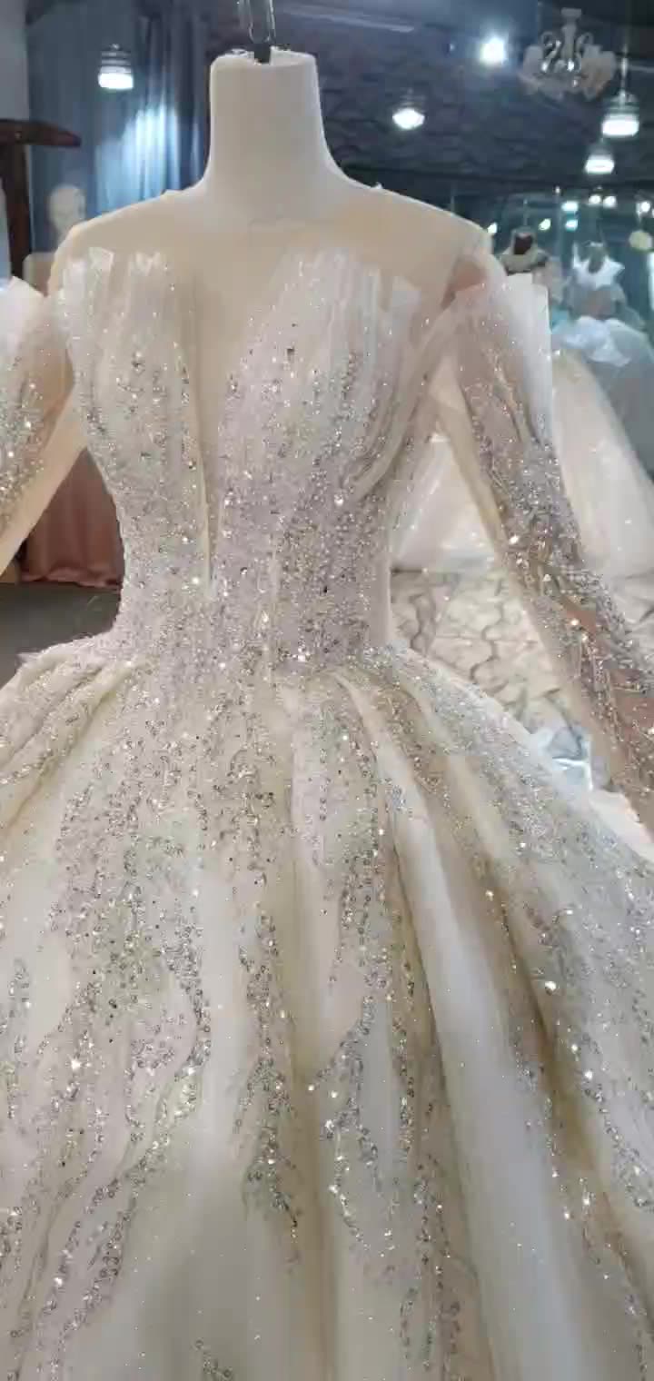 Elegant Long Sleeve Beading Sequin Women Wedding Dress Bridal Gown - Image 2