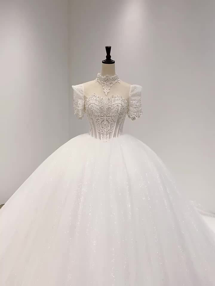 2022 New Ladies Wedding Dress High-End Super Fairy Puff Sleeves Large Trailing Luxurious Women'S Dress - Image 2