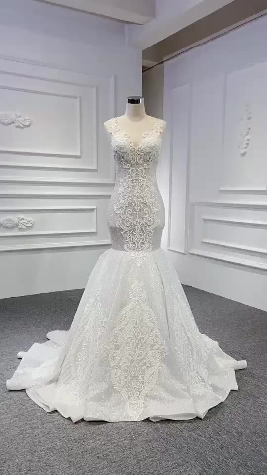 Mermaid Lace Applique Ivory Wedding Dress Bridal Dresses - Image 2