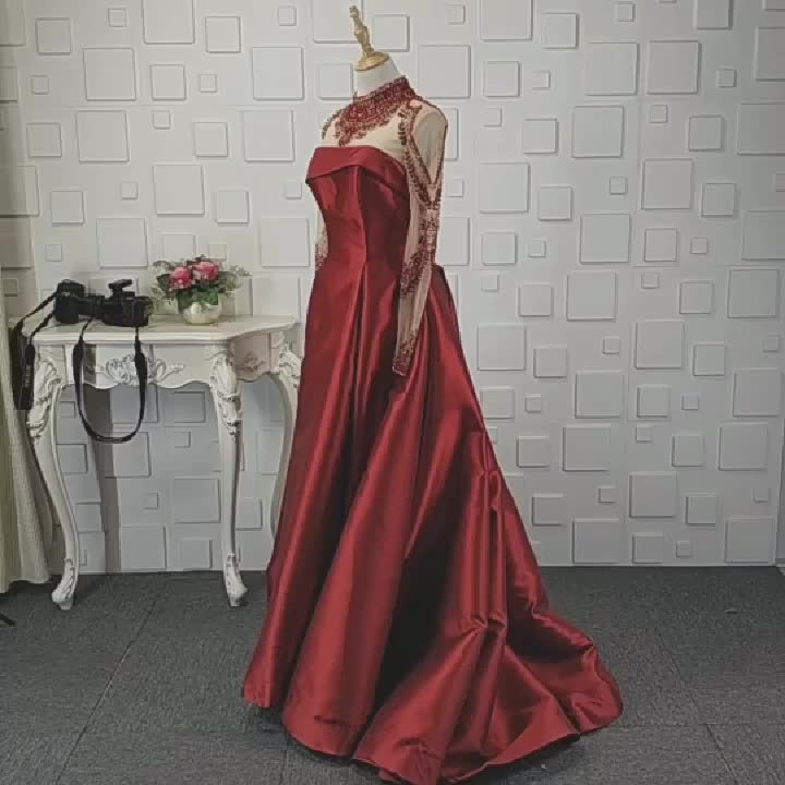 high neck beaded satin navy dresses women party - Image 3