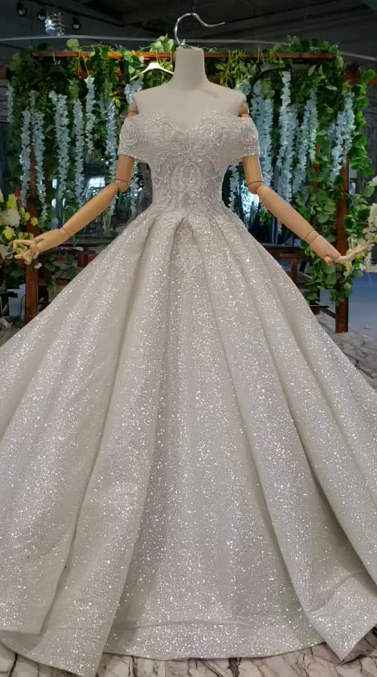 off shoulder real elegant long wedding dress - Image 2
