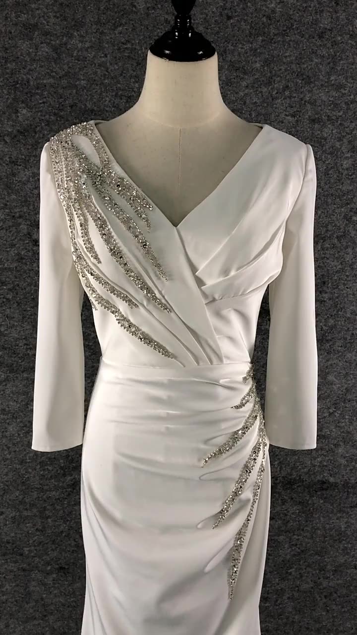 High Quality Elegant Ladies Symmetrical Pearl White Prom Evening Dress - Image 2