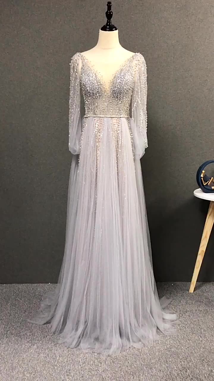 Long Dress Elegant Deep V Beading Sequin Formal Evening Dress - Image 2