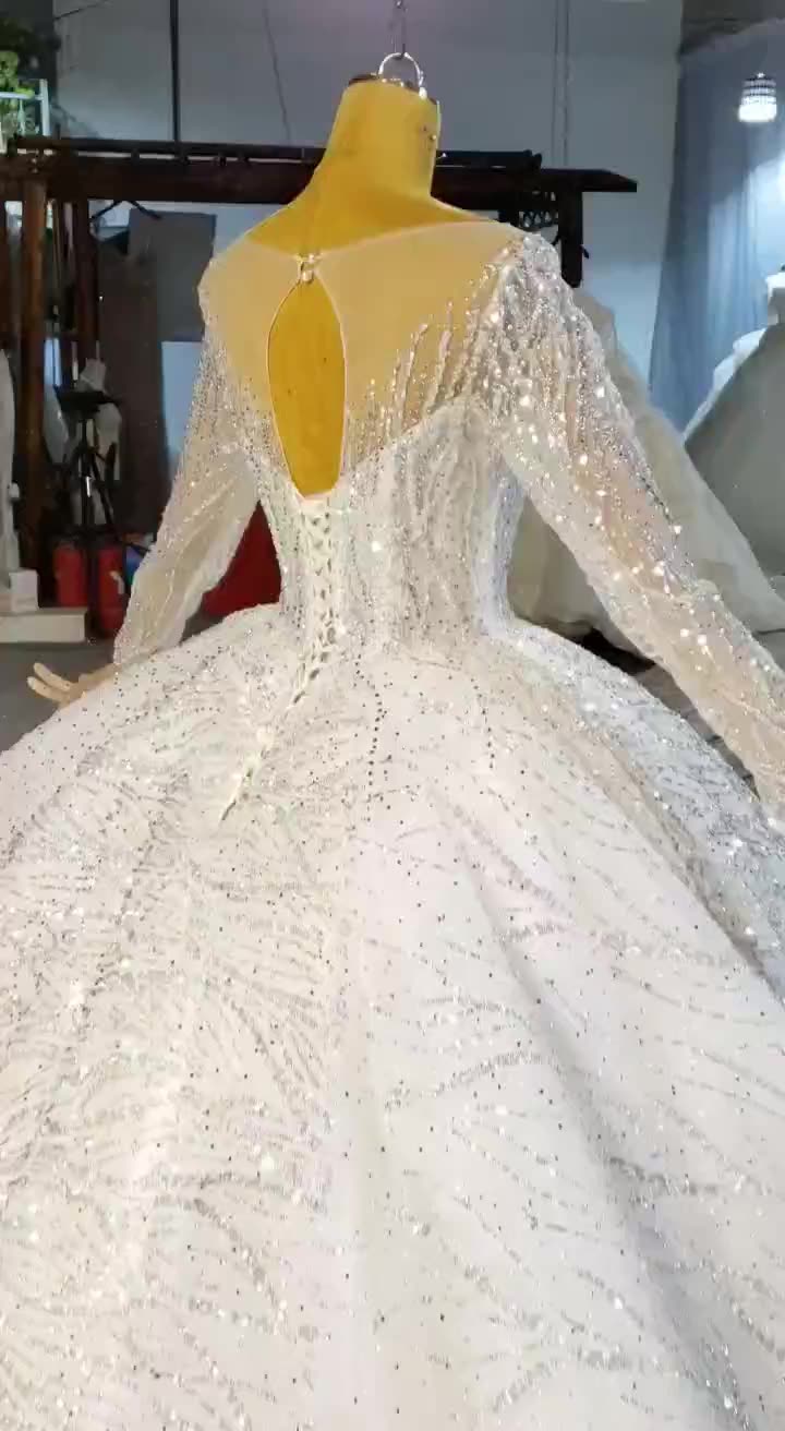 High Quality Long Sleeve Beading Lace Wedding Dress Bridal Gown - Image 2