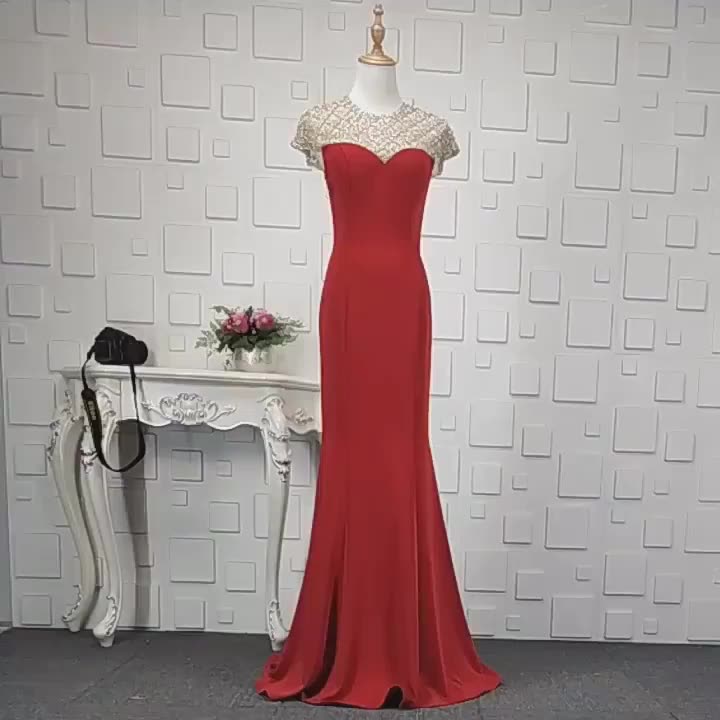 Ladies New Elegant Sequined Tight-Fitting Red Mermaid Evening Dress - Image 3