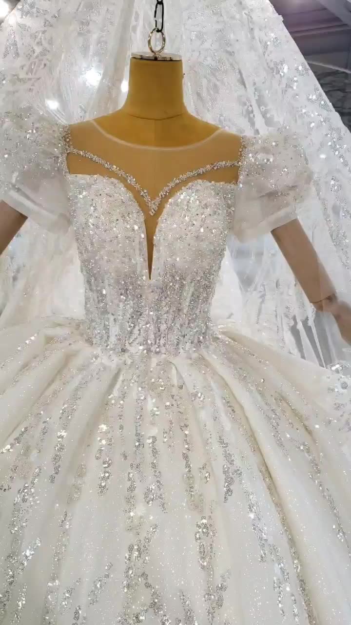 luxurious Vestidos De Novia Lace Sequin Long Wedding Dress Bridal Gown - Image 2