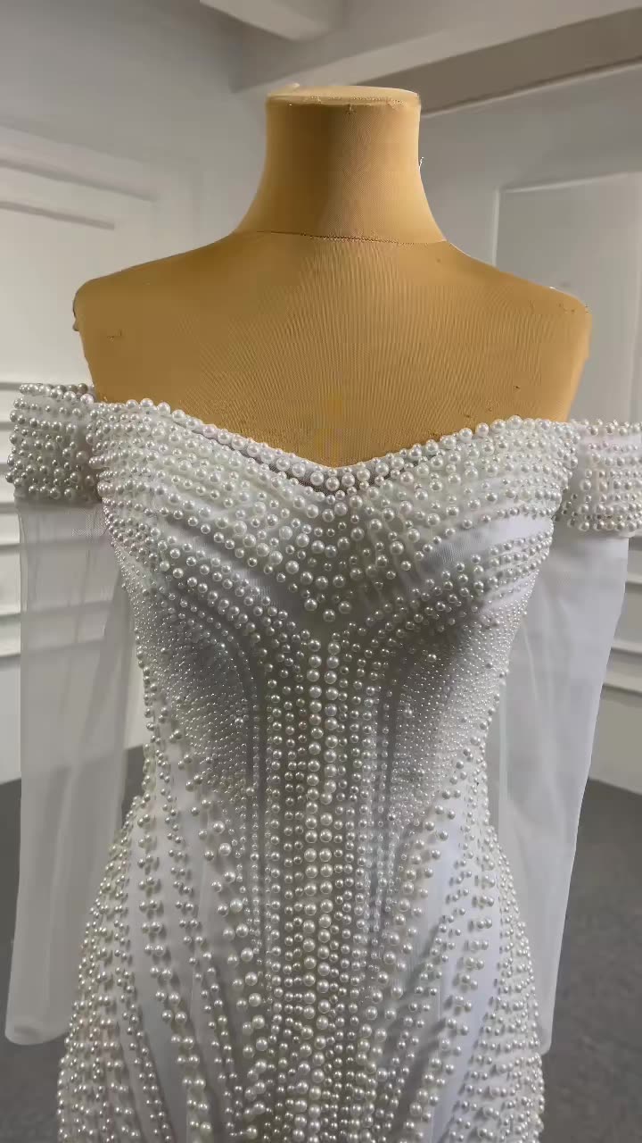 Ladies White Fashion Lace Beaded Mermaid Bridal Wedding Dress - Image 2