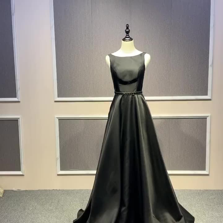 Ladies New Elegant And Simple Black Sleeveless Black Evening Dress - Image 2