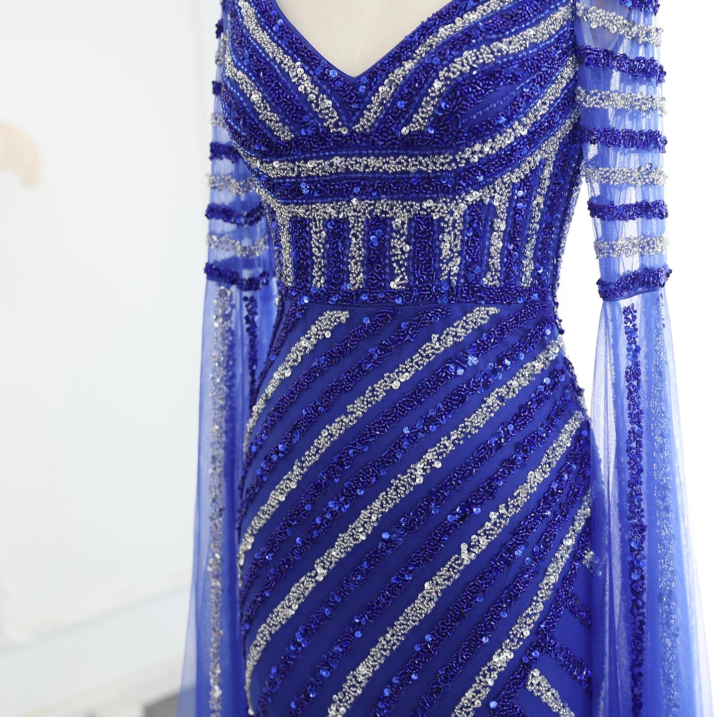 Luxury Beaded Mermaid Evening Dresses with Cape Sleeves Side Slit Women Long Wedding Party Gowns - Image 12