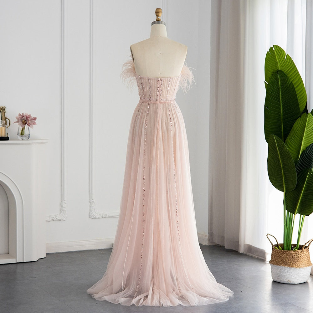 Luxury Blush Pink Feathers Evening Dress Wedding Party Long Elegant Formal Prom Dresses - Image 8