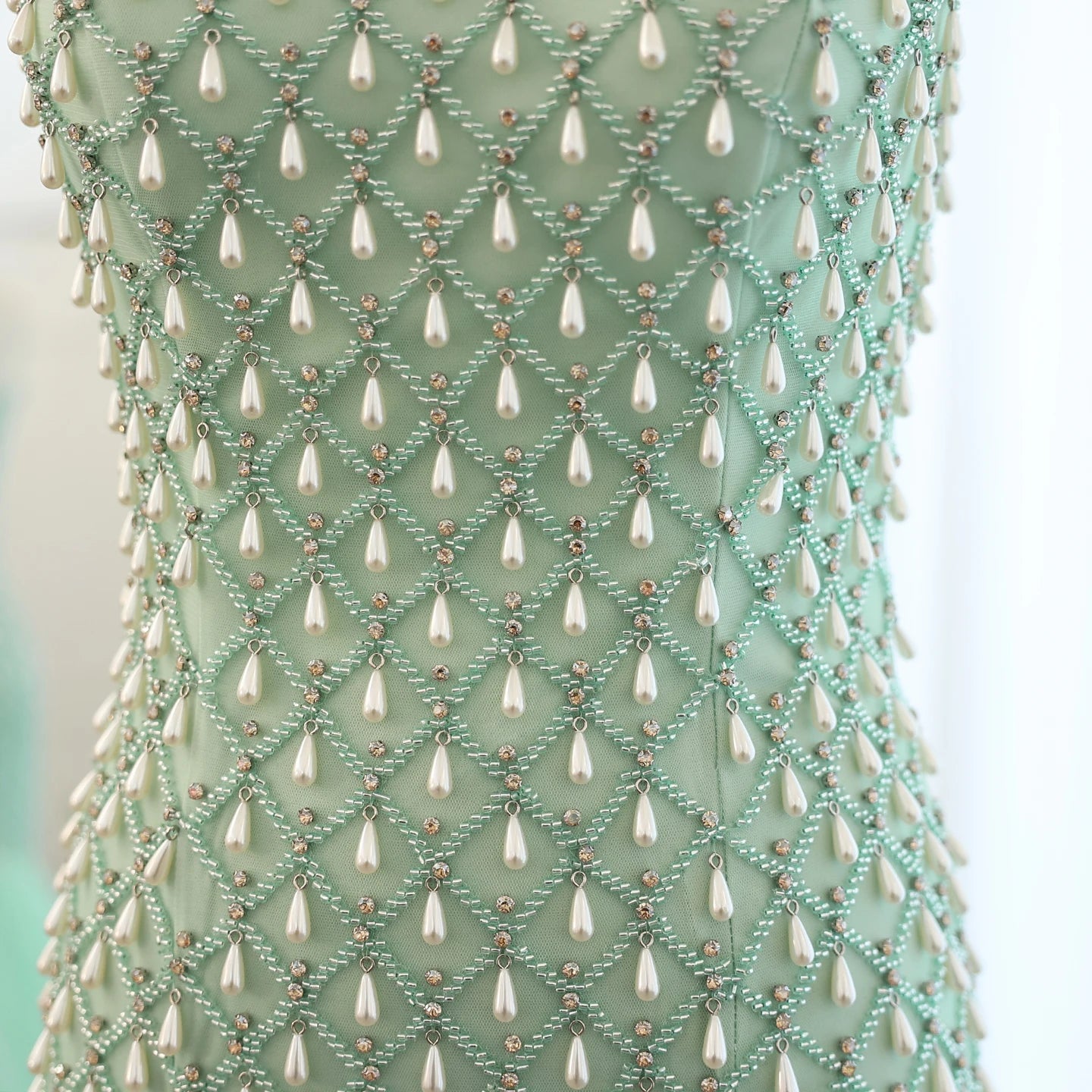 Luxury Crystal Pearls Mermaid Sage Green Evening Dress with Cape Elegant Women Wedding Party Gown - Image 10