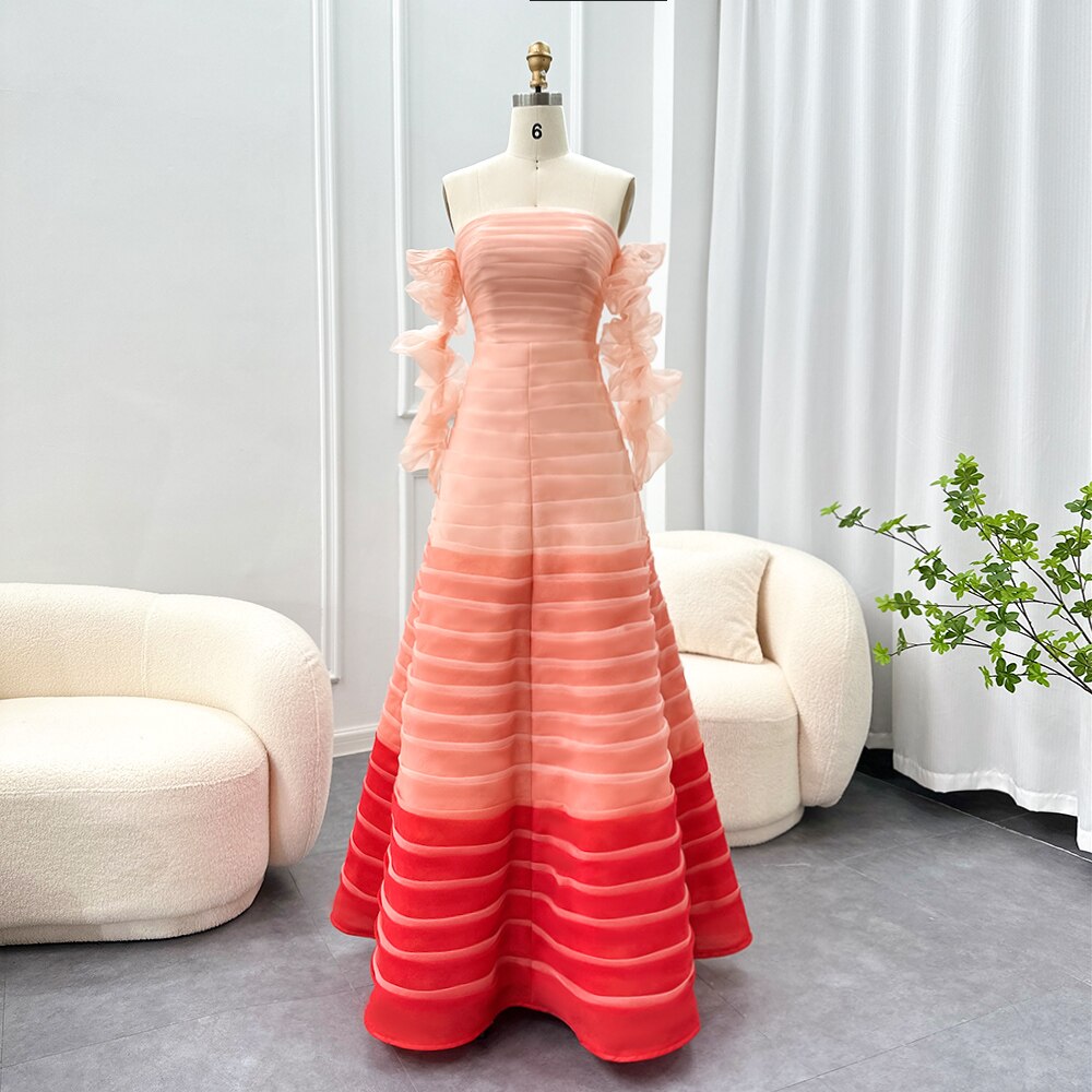 Gradual Pink Fuchsia Evening Dresses for Woman Wedding Birthday Party Arabic Long Formal Prom Gowns