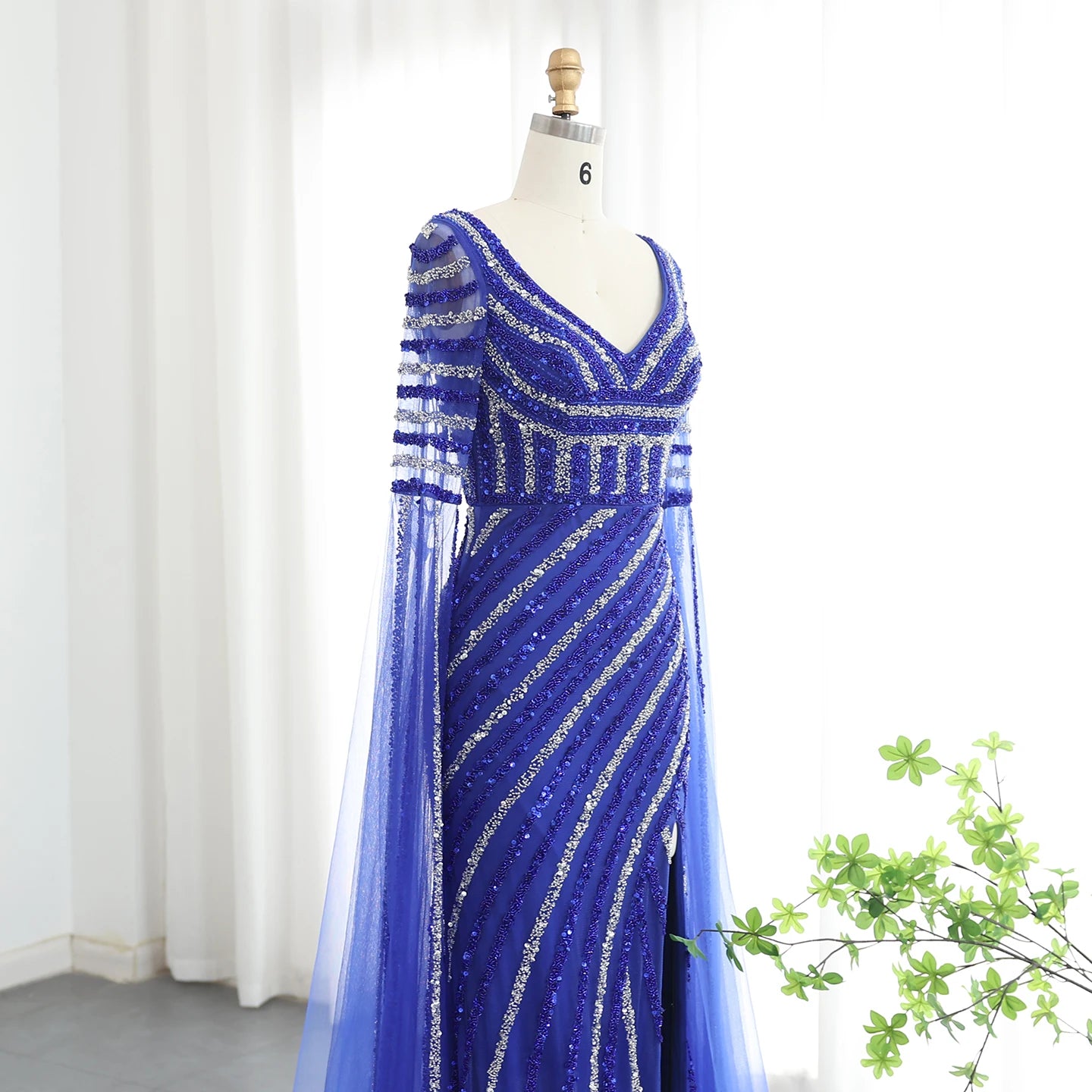 Luxury Beaded Mermaid Evening Dresses with Cape Sleeves Side Slit Women Long Wedding Party Gowns - Image 13