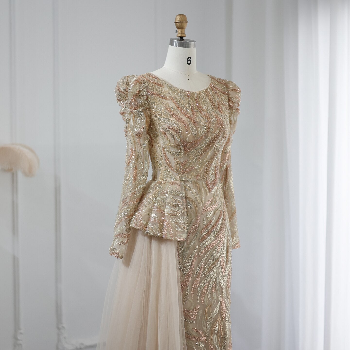 Luxury Mermaid Evening Dress Overskirt Long Sleeve Women Wedding Party - Image 13