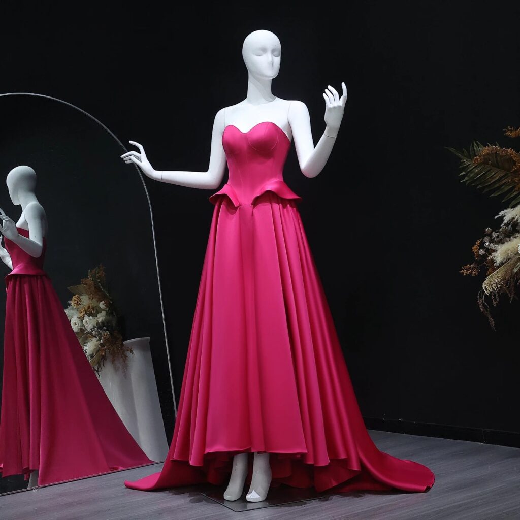 Elegant Sweetheart Fuchsia Long Evening Dress for Women Wedding Ruffles Prom Party Gowns