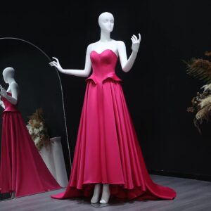 Elegant Sweetheart Fuchsia Long Evening Dress for Women Wedding Ruffles Prom Party Gowns