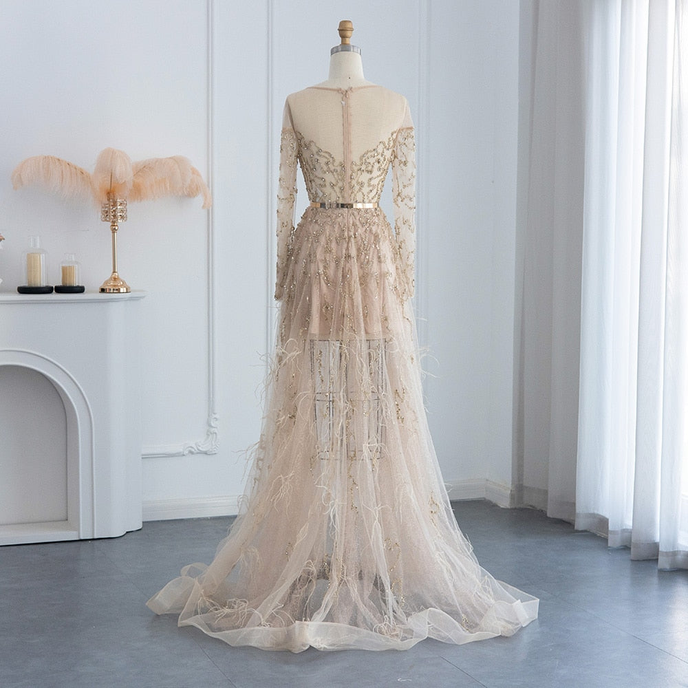 Luxury Feathers High Low Evening Dresses for Wedding Party Short Front Long Back Homecoming Dress - Image 7