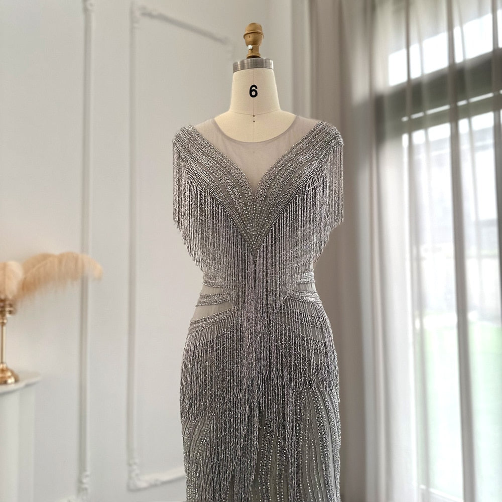 Heavy Beading Tassel Mermaid Evening Dress Luxury Wedding Party Gowns - Image 12