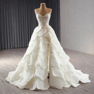 Crystal Sleeveless Slit A-line Evening Formal Wedding Gowns Dresses