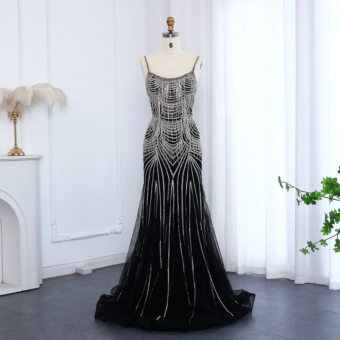 Luxury Crystal Tassel Mermaid Evening Dress with Spaghetti Straps Nude Pink Long Prom Party Gowns - Image 2