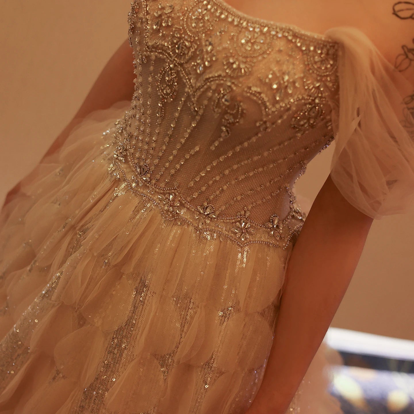 Crystal Princess Ball Gown Blush Pink Ruffles Evening Dress for Women Wedding Engagement Party Dress - Image 9