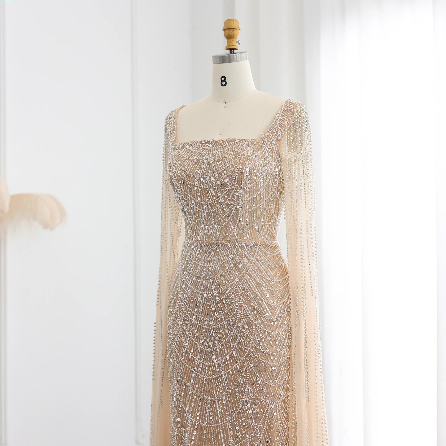 Beaded Mermaid with Cap Sleeves Evening Dresses for Women Champagne Formal Dresses Prom Dress - Image 8