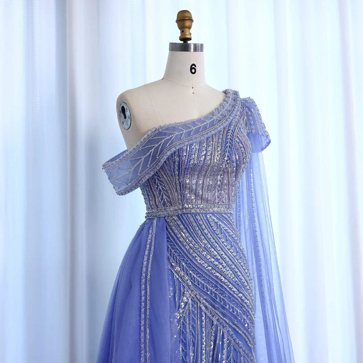 Elegant One Shoulder Fuchsia Luxury Evening Dress with Cape Sleeve Overskirt Formal Party Gown - Image 16