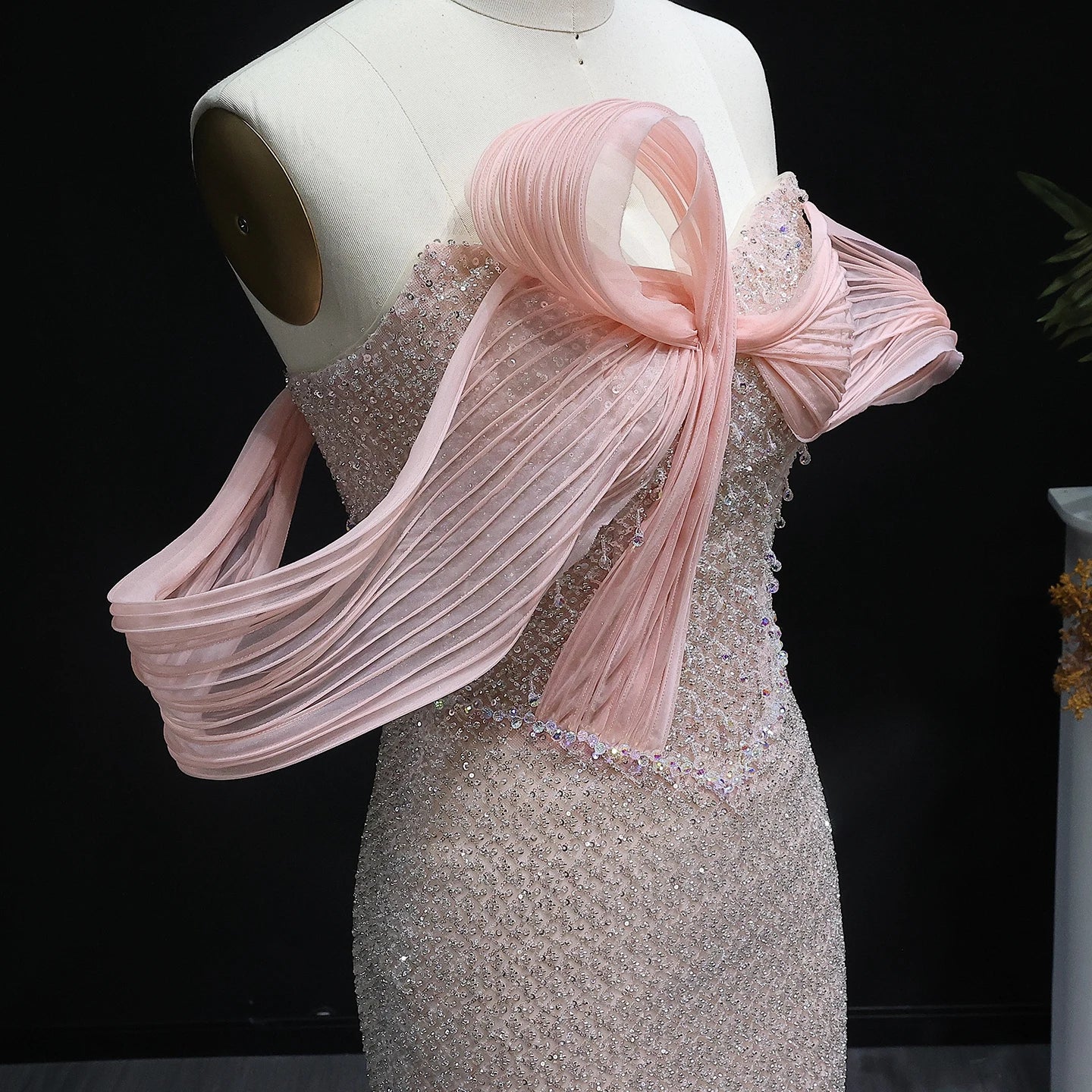 Elegant Off Shoulder Chic Blush Pink Evening Dress Luxury Embroidery For Women Wedding Party - Image 3