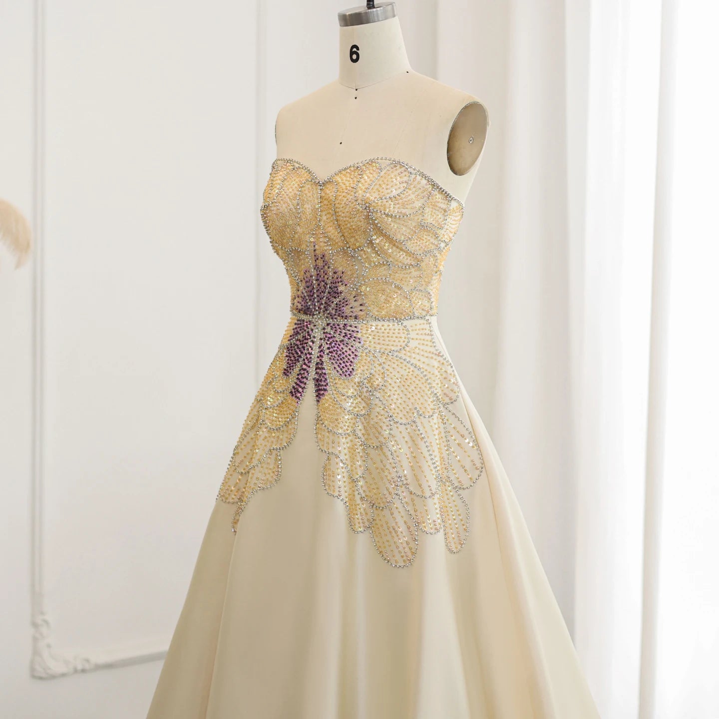 Luxury Beaded Butterfly Evening Dresses for Women Wedding 2024 Elegant Sweetheart Satin Prom Party Gowns - Image 6