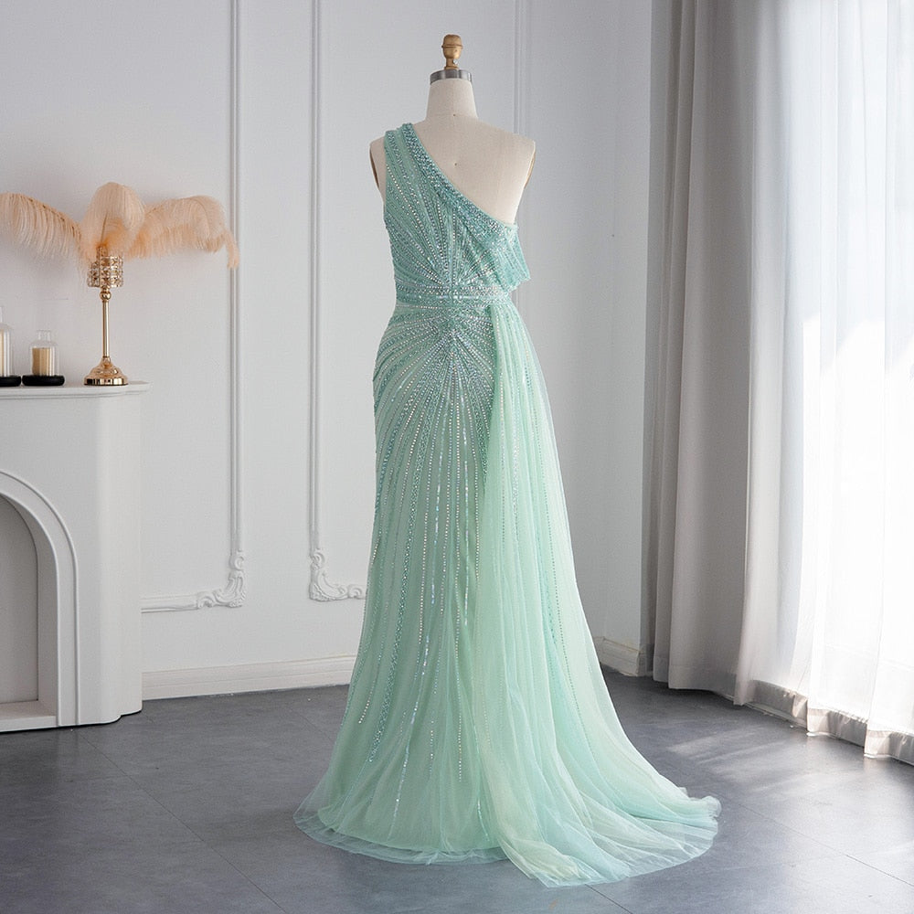 Luxury One Shoulder Mermaid Evening Dresses for Wedding Party High Slit Long Prom Formal Gowns - Image 14