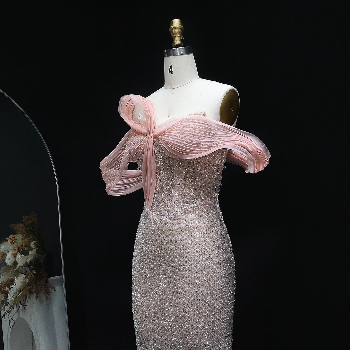 Elegant Off Shoulder Chic Blush Pink Evening Dress Luxury Embroidery For Women Wedding Party - Image 4