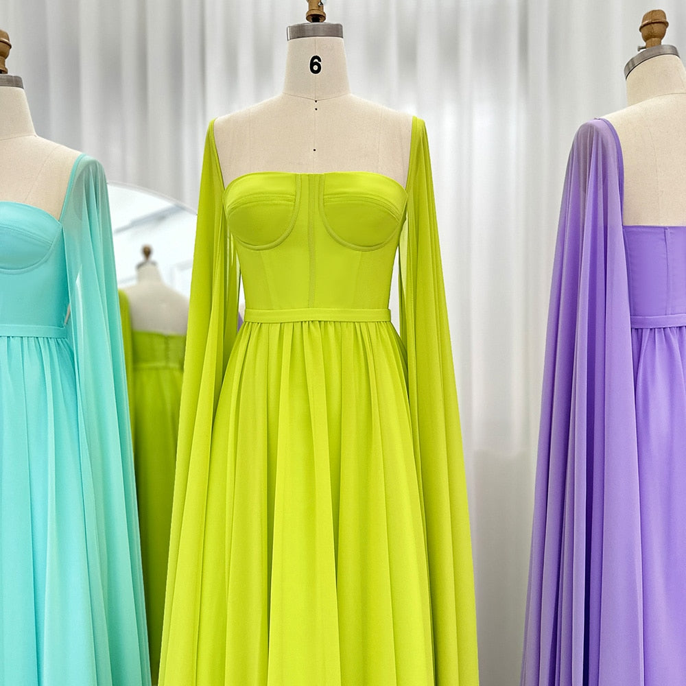 Evening Dresses with Cape Sleeves Elegant Women Wedding Party Formal Gown - Image 11