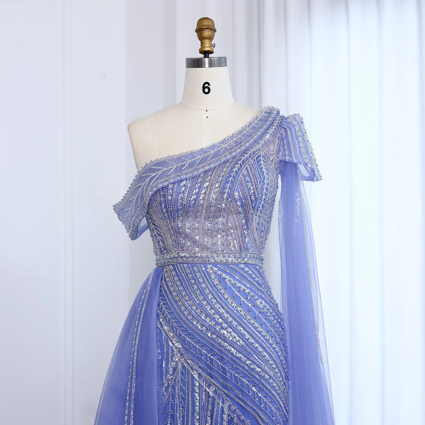 Elegant One Shoulder Fuchsia Luxury Evening Dress with Cape Sleeve Overskirt Formal Party Gown - Image 13
