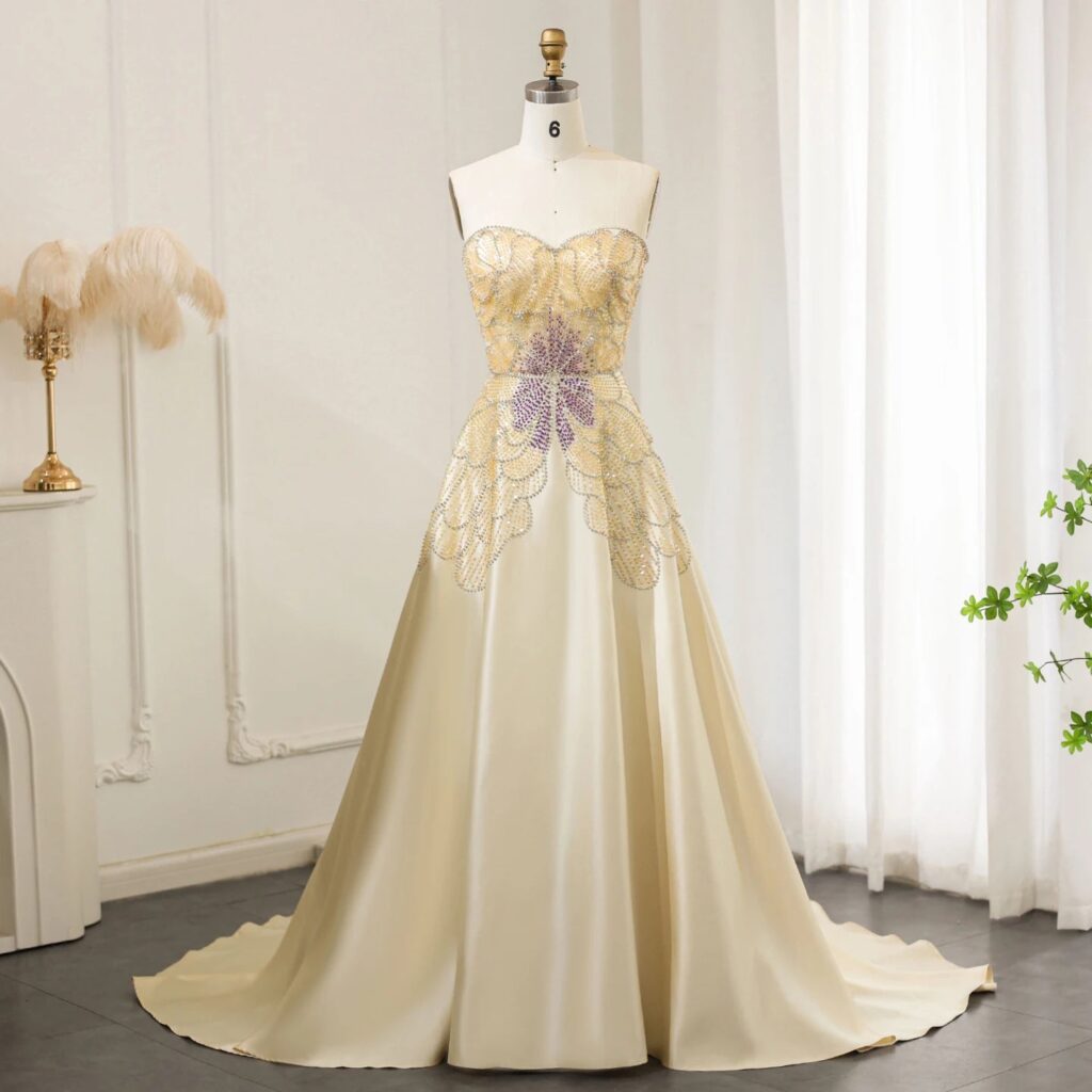 Luxury Beaded Butterfly Evening Dresses for Women Wedding 2024 Elegant Sweetheart Satin Prom Party Gowns