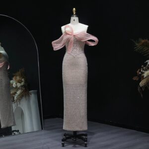 Elegant Off Shoulder Chic Blush Pink Evening Dress Luxury Embroidery For Women Wedding Party