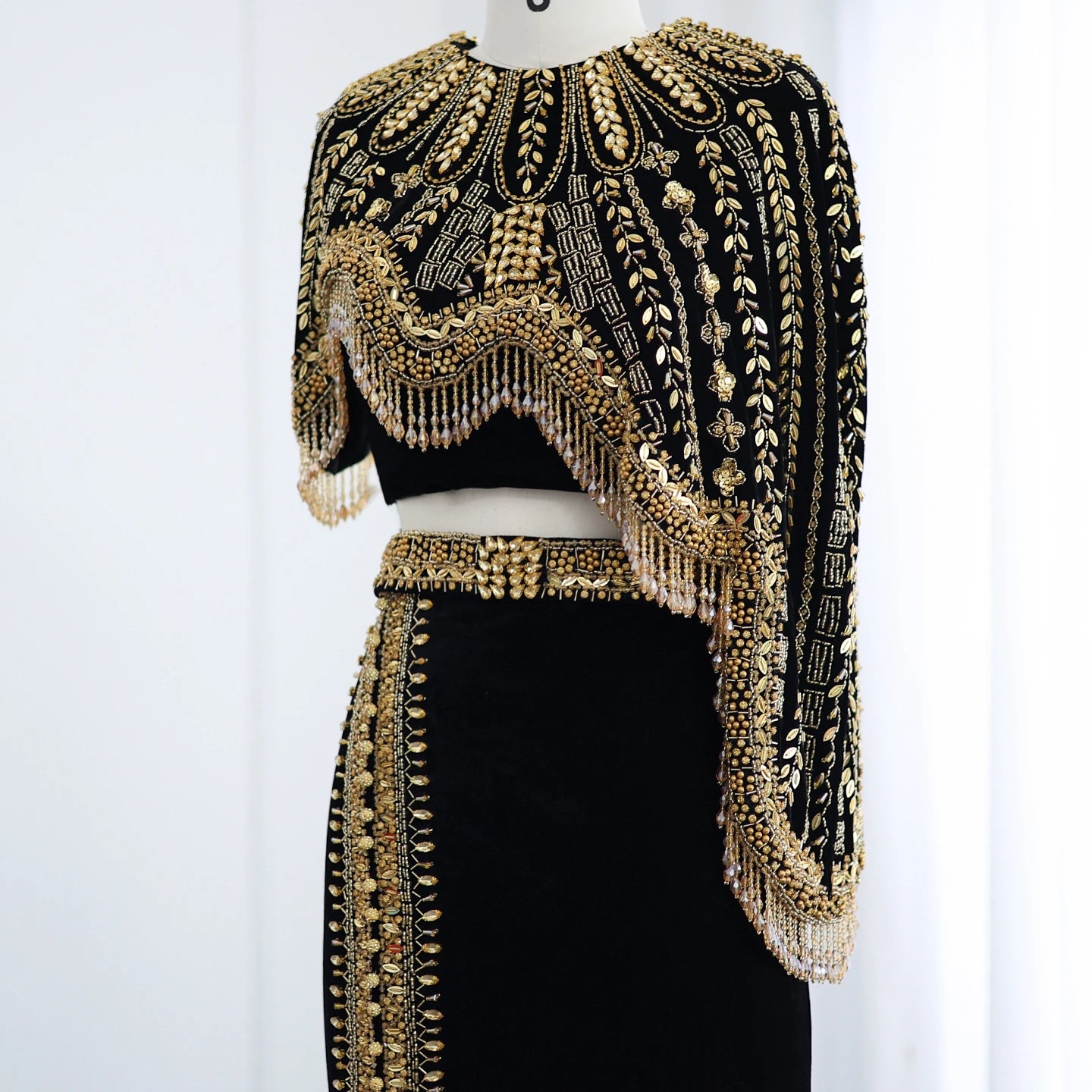 Arabic Black and Gold Two Pieces Evening Dresses Women Beads Midi Formal Prom Party Gowns - Image 3