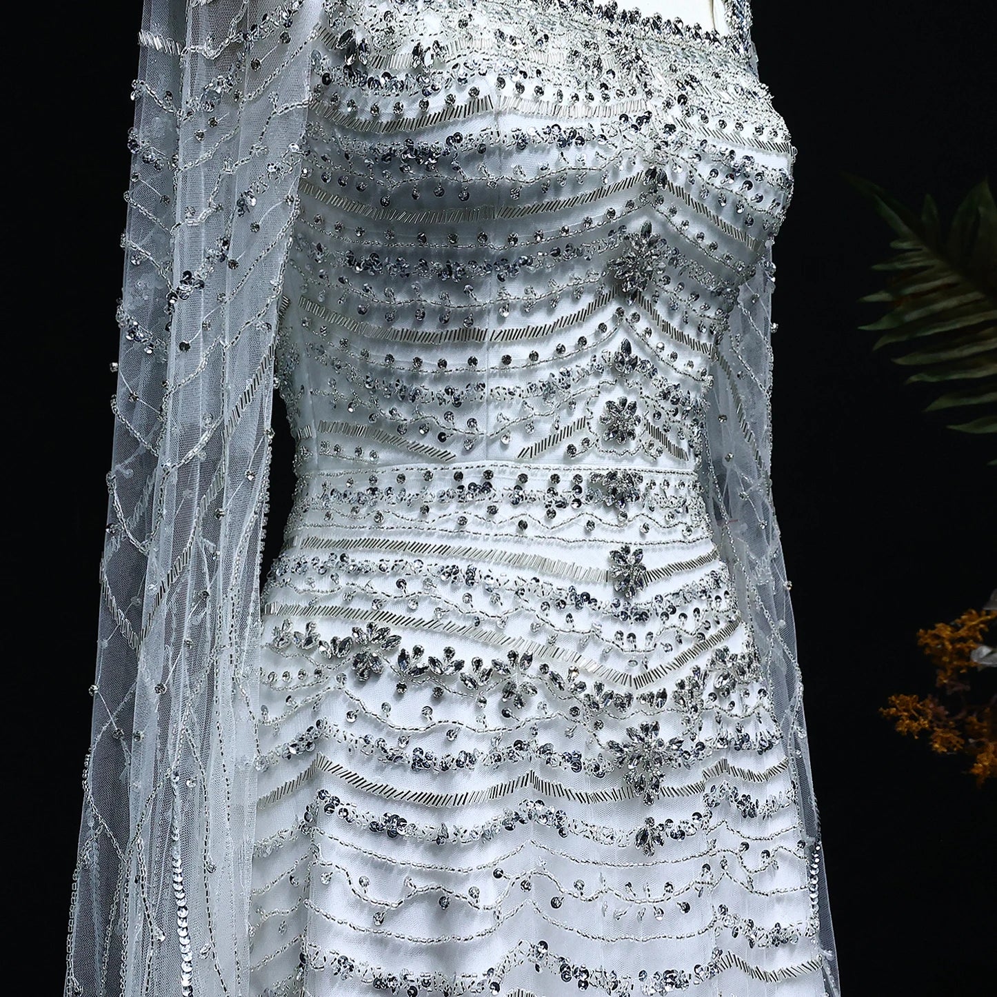Luxury Nude Evening Dress with Cape Sleeves Blue White Women Wedding Party Gowns - Image 12