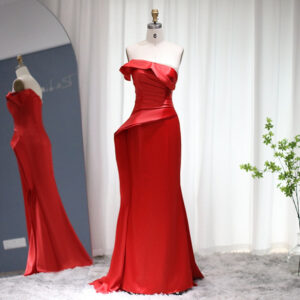 Sexy Red Mermaid Long Prom Dresses Elegant One Shoulder Evening Dress for Women Wedding Party Graduation